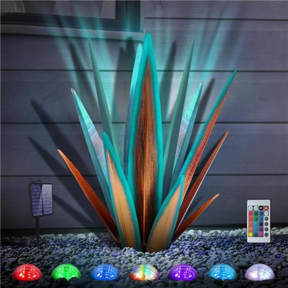 Other - Large Tequila Rustic Sculpture, Rustic Metal Agave  (Blue - L (W/Solar Light))